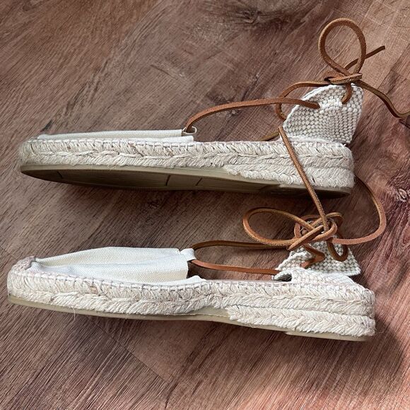 Diegos Ivory flat Carmen Espadrille Sz 8.5 US/39 EU Hand made Spain Leather Tie - Picture 10 of 10